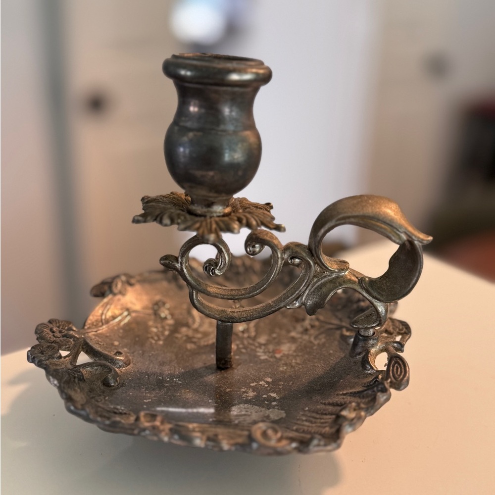 Vintage Silver Plated Candlestick Holder With Finger Loop